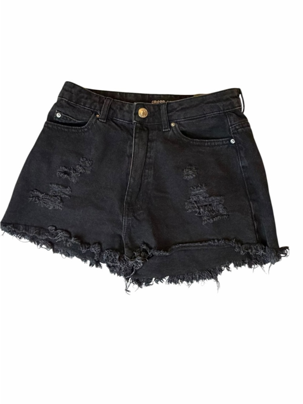 Distressed Cropp Denim black Jean Shorts - Cropped Frayed Hem (003)